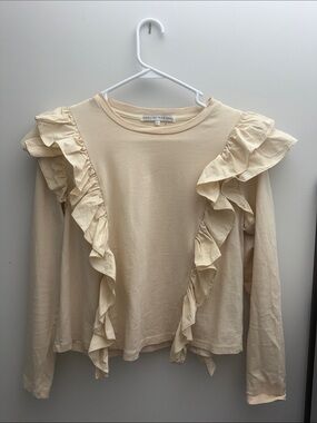 English Factory Ruffle-Trim Long Sleeve Top - Cream